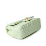 CHANEL Handbag Green 22C Light Green Lambskin Quilted Pearl Crush Mini Rectangular Flap Aged Gold Hardware - Redeluxe