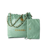 CHANEL Handbag Green Light Green Small Calfskin Quilted 22 Hobo Bag w/ Antique Gold Hardware - Redeluxe