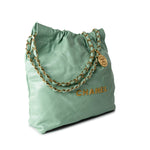 CHANEL Handbag Green Light Green Small Calfskin Quilted 22 Hobo Bag w/ Antique Gold Hardware - Redeluxe