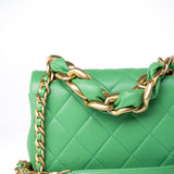 CHANEL Handbag Green Mini Green Lambskin Quilted Entwined Single Flap Antique Gold Hardware - Redeluxe
