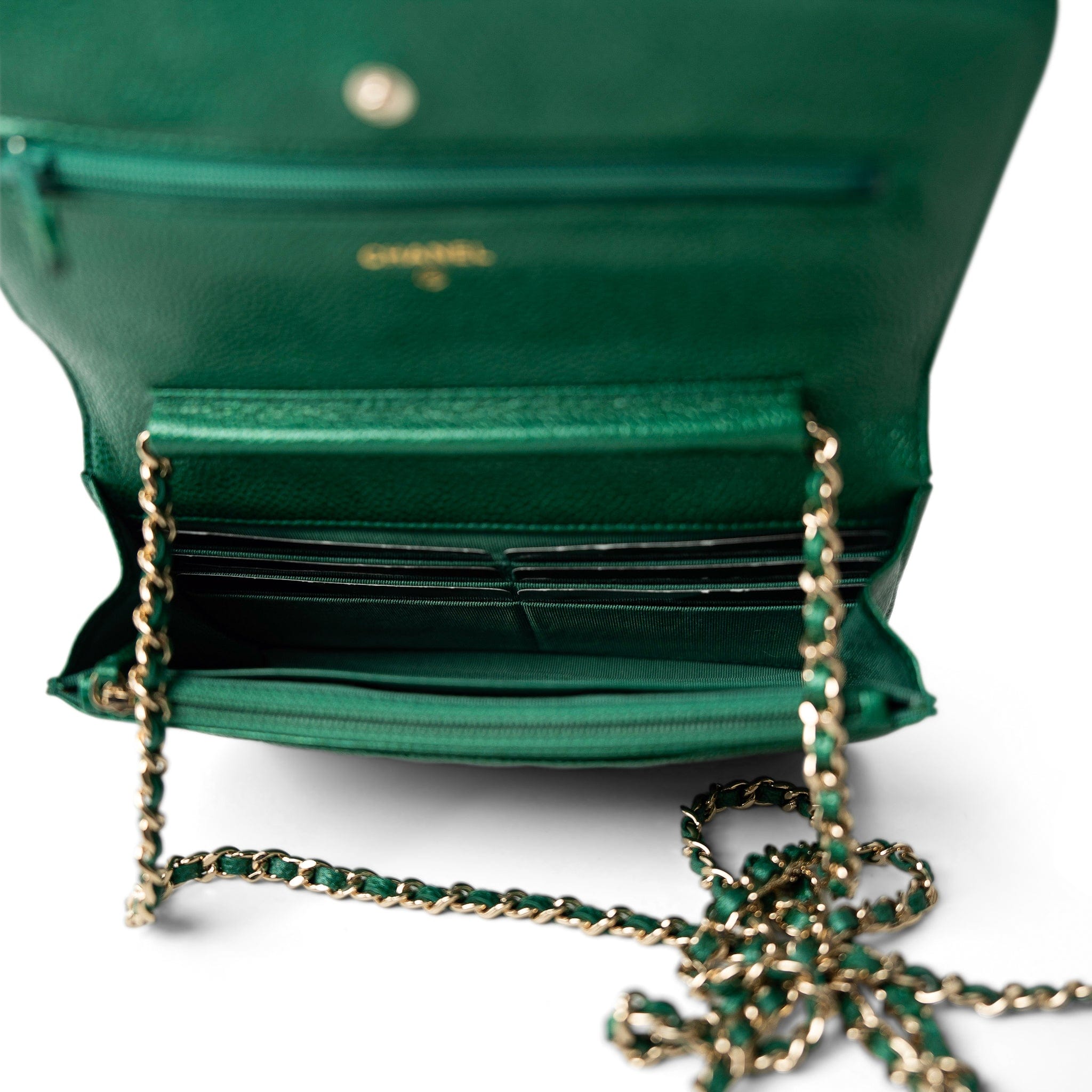 CHANEL Handbag Green / WOC 18S Emerald Green Caviar Quilted Wallet on Chain WOC - Redeluxe