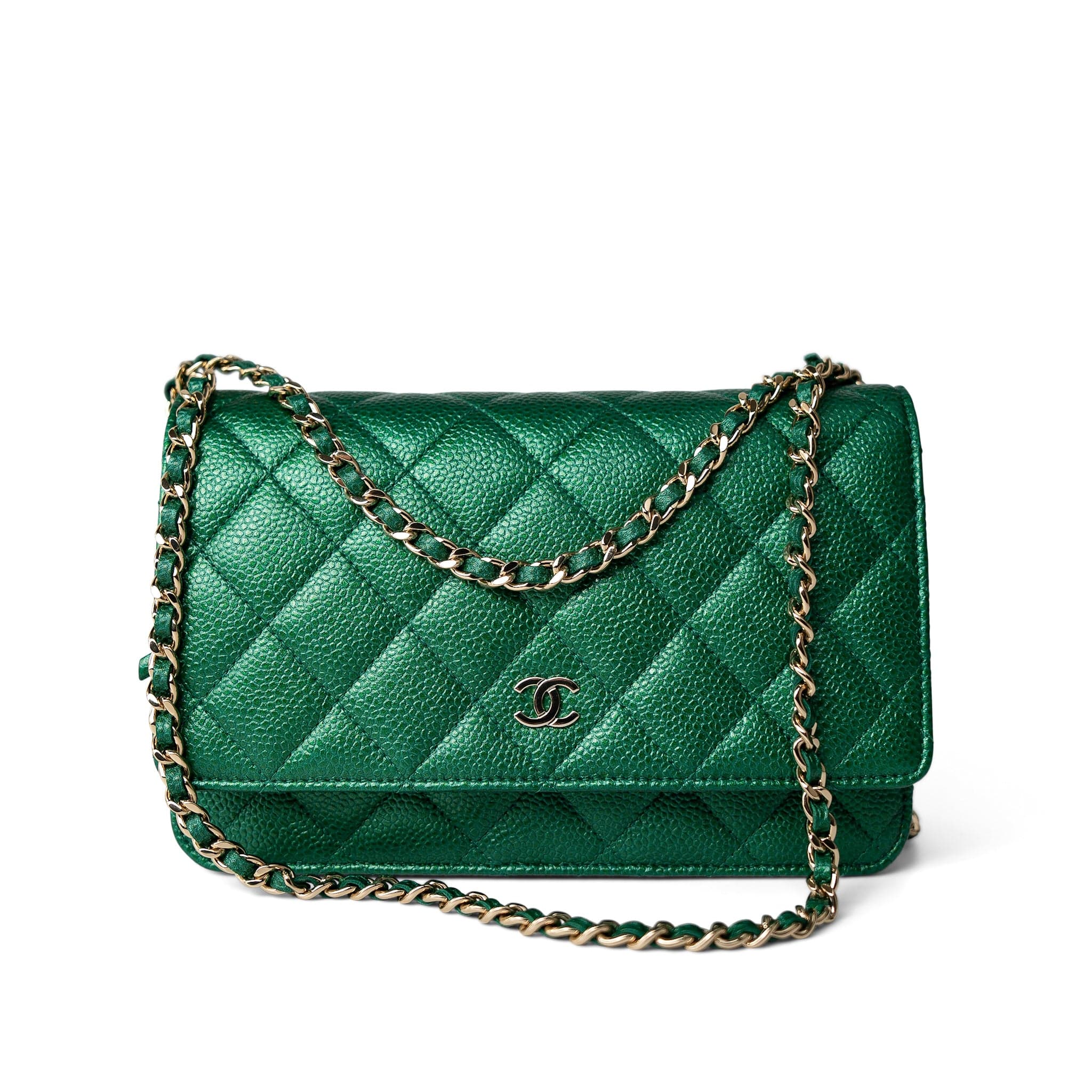 CHANEL Handbag Green / WOC 18S Emerald Green Caviar Quilted Wallet on Chain WOC - Redeluxe