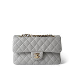CHANEL Handbag Grey 21A Grey Caviar Quilted Classic Flap Small Light Gold Hardware - Redeluxe
