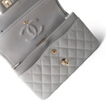 CHANEL Handbag Grey 21A Grey Caviar Quilted Classic Flap Small Light Gold Hardware - Redeluxe