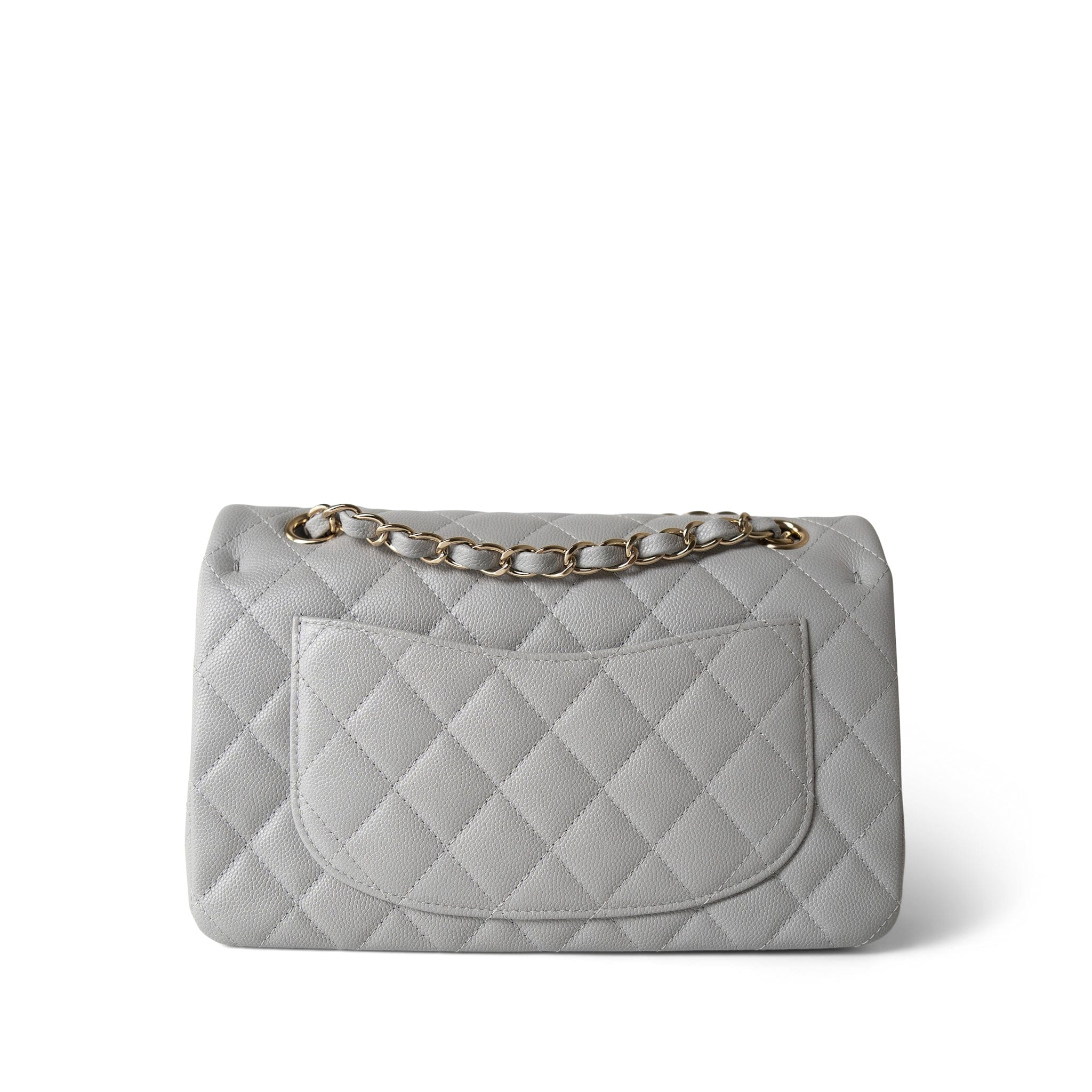 CHANEL Handbag Grey 21A Grey Caviar Quilted Classic Flap Small Light Gold Hardware - Redeluxe