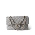 CHANEL Handbag Grey 21A Grey Caviar Quilted Classic Flap Small Light Gold Hardware - Redeluxe