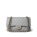 CHANEL Handbag Grey 21A Grey Caviar Quilted Medium Classic Flap Light Gold Hardware - Redeluxe
