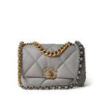 CHANEL Handbag Grey 21A Grey Lambskin Quilted 19 Flap Mixed Hardware - Redeluxe