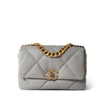 CHANEL Handbag Grey 21A Grey Lambskin Quilted 19 Flap Mixed Hardware - Redeluxe