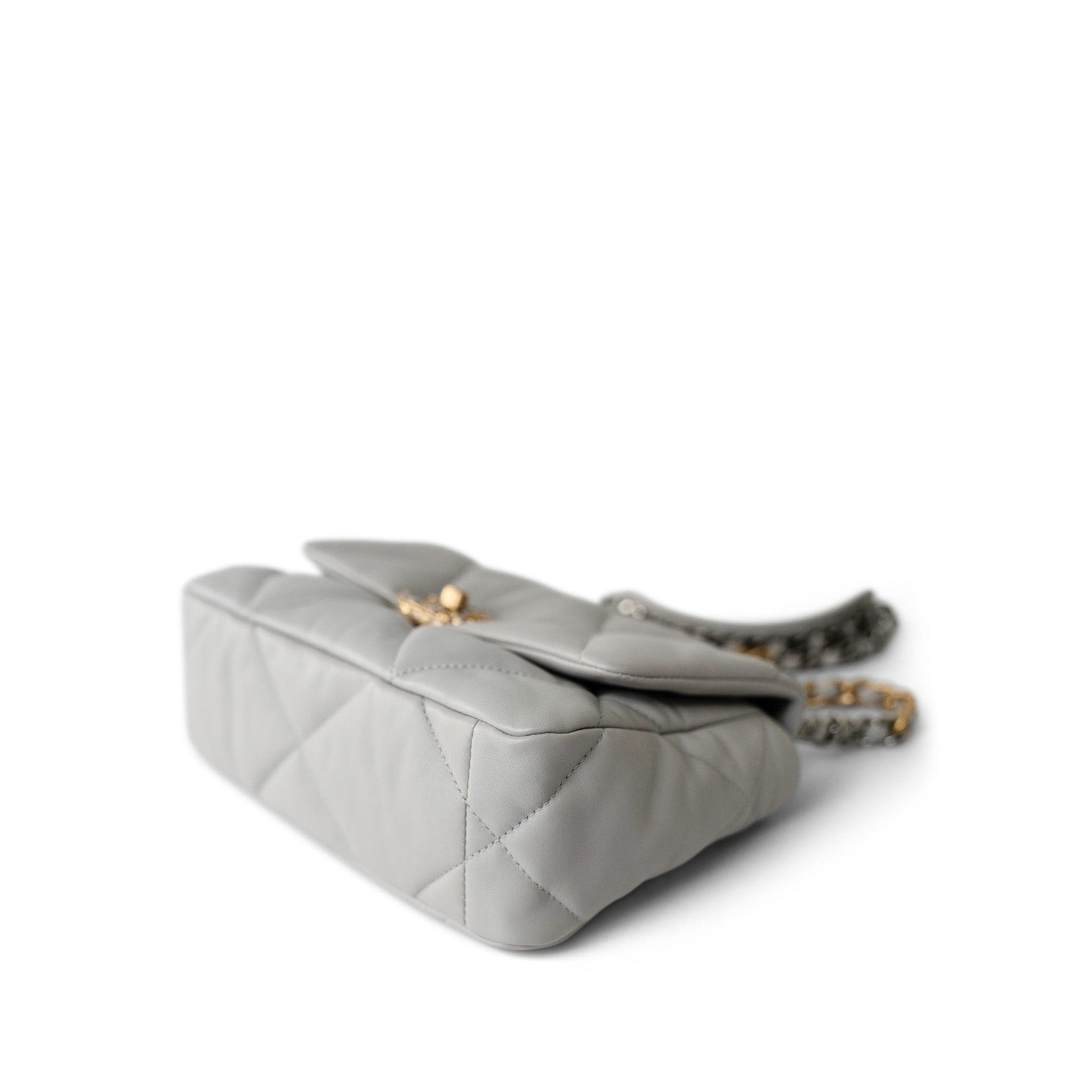 CHANEL Handbag Grey 21A Grey Lambskin Quilted 19 Flap Mixed Hardware - Redeluxe