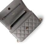 CHANEL Handbag Grey 22B Grey Caviar Quilted Wallet on Chain Light Gold Hardware - Redeluxe
