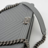 CHANEL Handbag Grey Chanel Grey Caviar Chevron Boy Wallet on Chain Ruthenium Hardware (WOC) - Redeluxe