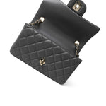 CHANEL Handbag Grey Dark Grey Lambskin Quilted Mini Rectangular Flap Light Gold Hardware - Redeluxe