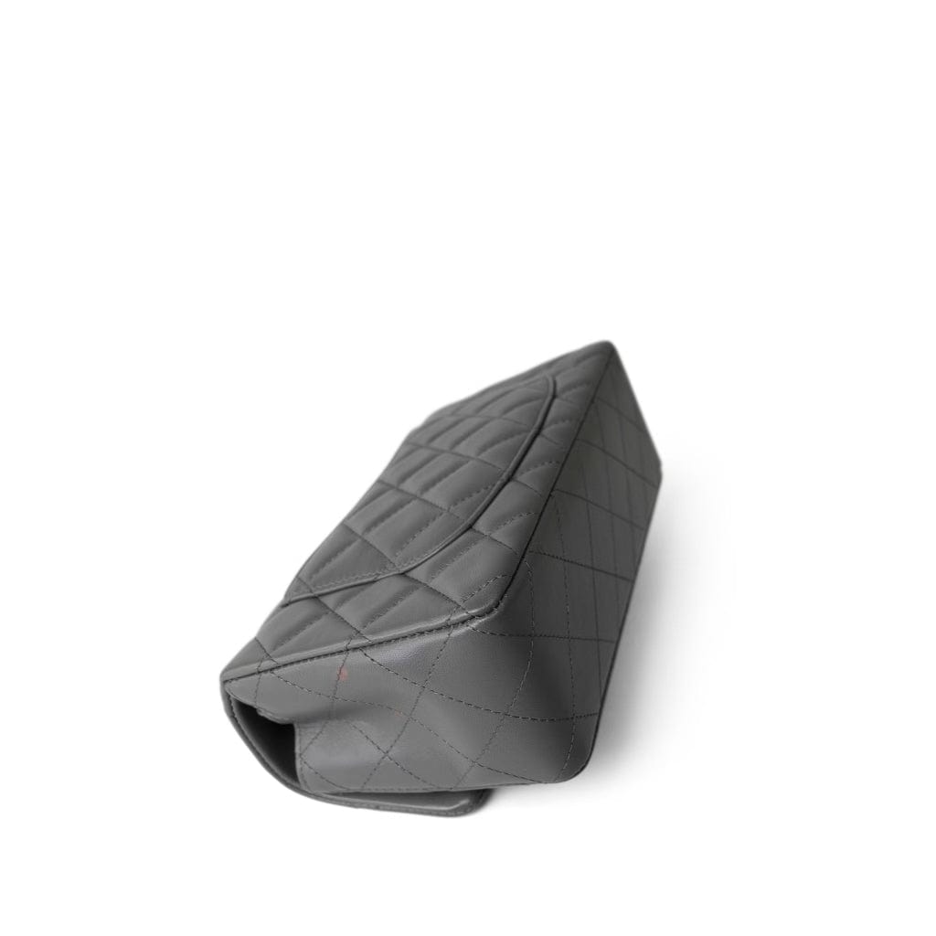 CHANEL Handbag Grey Dark Grey Lambskin Quilted Mini Rectangular Flap Light Gold Hardware - Redeluxe