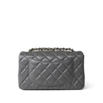 CHANEL Handbag Grey Dark Grey Lambskin Quilted Mini Rectangular Flap Light Gold Hardware - Redeluxe