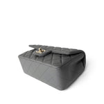 CHANEL Handbag Grey Dark Grey Lambskin Quilted Mini Rectangular Flap Light Gold Hardware - Redeluxe