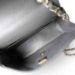 CHANEL Handbag Grey Dark Grey Lambskin Quilted Mini Rectangular Flap Light Gold Hardware - Redeluxe