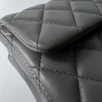 CHANEL Handbag Grey Dark Grey Lambskin Quilted Mini Rectangular Flap Light Gold Hardware - Redeluxe