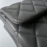 CHANEL Handbag Grey Dark Grey Lambskin Quilted Mini Rectangular Flap Light Gold Hardware - Redeluxe