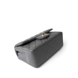 CHANEL Handbag Grey Dark Grey Lambskin Quilted Mini Rectangular Flap Light Gold Hardware - Redeluxe
