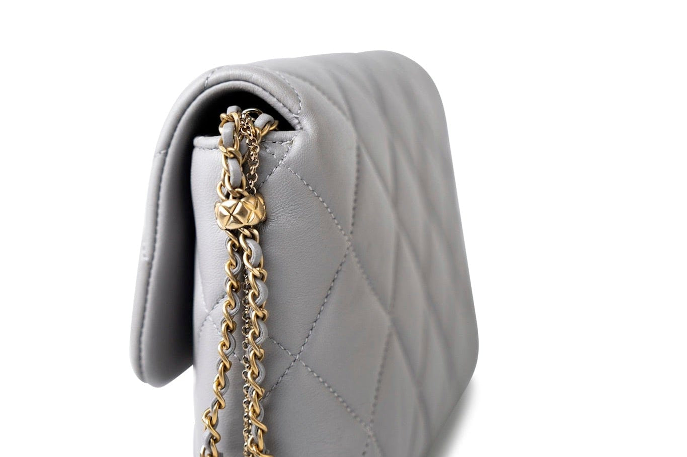 CHANEL Handbag Grey Grey Lambskin Quilted Crush on Chains Single Flap Bag Antique Gold Hardware - Redeluxe
