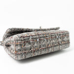 CHANEL Handbag Grey Tweed Quilted Classic Flap Medium Shiny Ruthenium Hardware - Redeluxe
