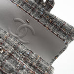CHANEL Handbag Grey Tweed Quilted Classic Flap Medium Shiny Ruthenium Hardware - Redeluxe