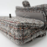 CHANEL Handbag Grey Tweed Quilted Classic Flap Medium Shiny Ruthenium Hardware - Redeluxe