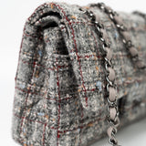 CHANEL Handbag Grey Tweed Quilted Classic Flap Medium Shiny Ruthenium Hardware - Redeluxe