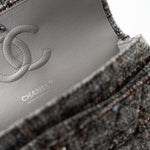 CHANEL Handbag Grey Tweed Quilted Classic Flap Medium Shiny Ruthenium Hardware - Redeluxe