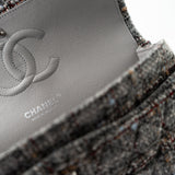 CHANEL Handbag Grey Tweed Quilted Classic Flap Medium Shiny Ruthenium Hardware - Redeluxe