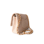 CHANEL Handbag Ivory Canvas Camellia Classic Double Flap Gold Hardware Vintage - Redeluxe