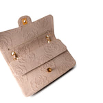 CHANEL Handbag Ivory Canvas Camellia Classic Double Flap Gold Hardware Vintage - Redeluxe