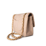CHANEL Handbag Ivory Canvas Camellia Classic Double Flap Gold Hardware Vintage - Redeluxe