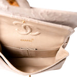 CHANEL Handbag Ivory Canvas Camellia Classic Double Flap Gold Hardware Vintage - Redeluxe