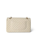 CHANEL Handbag Ivory / Classic flap 18C Ivory Chevron Lambskin Medium Classic Flap Light Gold Hardware - Redeluxe