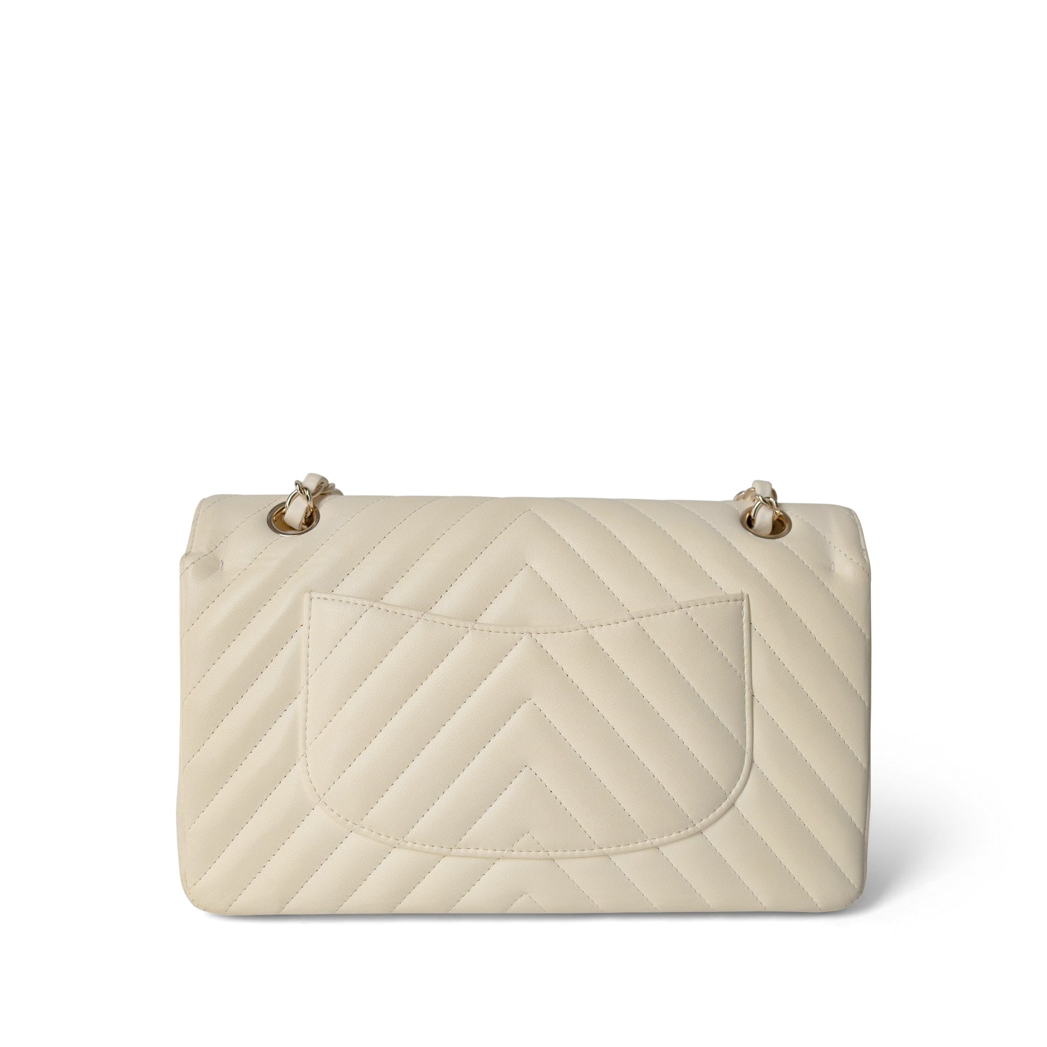 CHANEL Handbag Ivory / Classic flap 18C Ivory Chevron Lambskin Medium Classic Flap Light Gold Hardware - Redeluxe