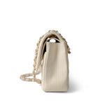 CHANEL Handbag Ivory / Classic flap 18C Ivory Chevron Lambskin Medium Classic Flap Light Gold Hardware - Redeluxe
