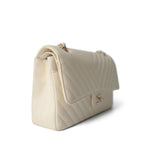 CHANEL Handbag Ivory / Classic flap 18C Ivory Chevron Lambskin Medium Classic Flap Light Gold Hardware - Redeluxe