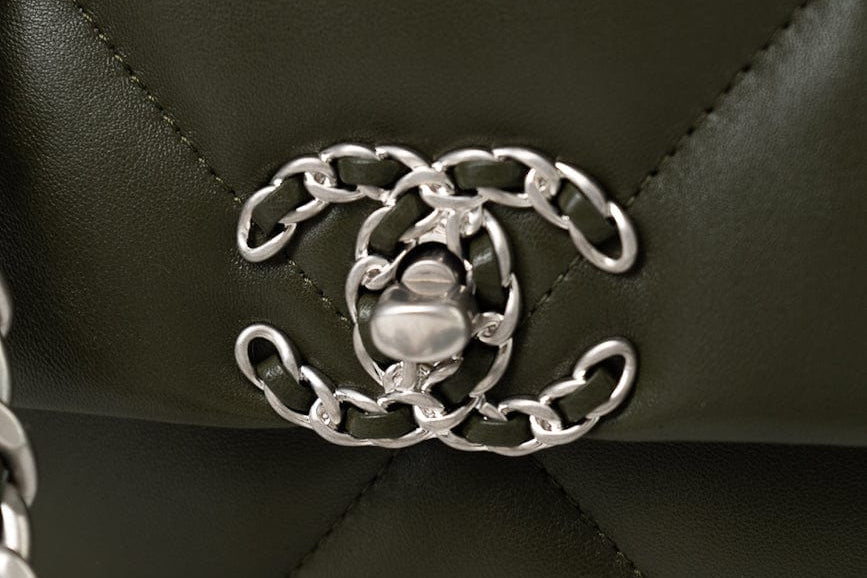CHANEL Handbag Khaki/ Olive Green Lambskin Quilted 19 Flap Small - Redeluxe