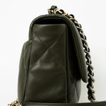 CHANEL Handbag Khaki/ Olive Green Lambskin Quilted 19 Flap Small - Redeluxe