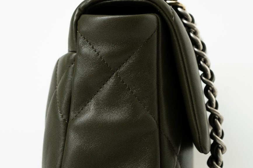 CHANEL Handbag Khaki/ Olive Green Lambskin Quilted 19 Flap Small - Redeluxe