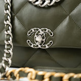 CHANEL Handbag Khaki/ Olive Green Lambskin Quilted 19 Flap Small - Redeluxe