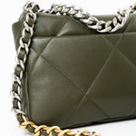 CHANEL Handbag Khaki/ Olive Green Lambskin Quilted 19 Flap Small - Redeluxe