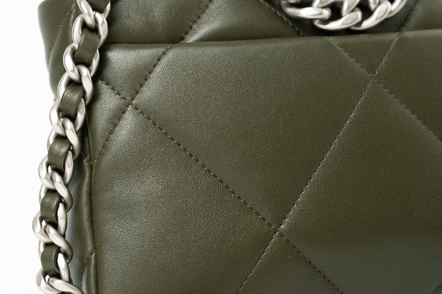 CHANEL Handbag Khaki/ Olive Green Lambskin Quilted 19 Flap Small - Redeluxe