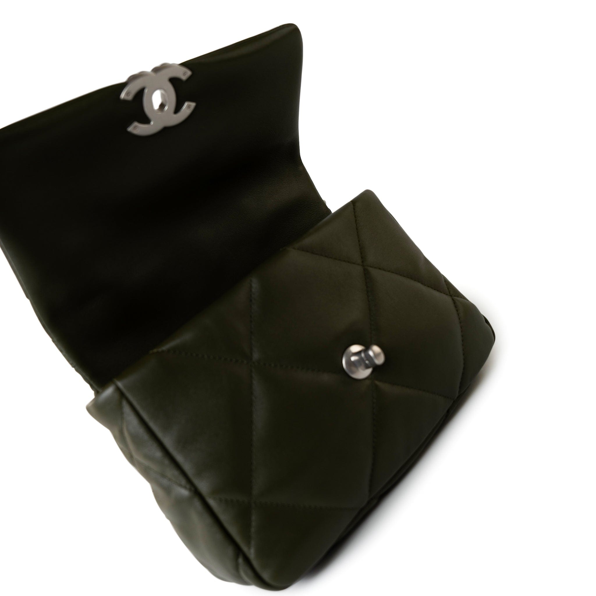 CHANEL Handbag Khaki/ Olive Green Lambskin Quilted 19 Flap Small - Redeluxe