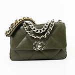 CHANEL Handbag Khaki/ Olive Green Lambskin Quilted 19 Flap Small - Redeluxe