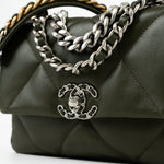 CHANEL Handbag Khaki/ Olive Green Lambskin Quilted 19 Flap Small - Redeluxe