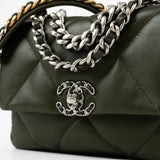 CHANEL Handbag Khaki/ Olive Green Lambskin Quilted 19 Flap Small - Redeluxe