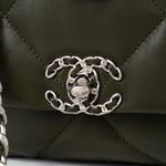 CHANEL Handbag Khaki/ Olive Green Lambskin Quilted 19 Flap Small - Redeluxe